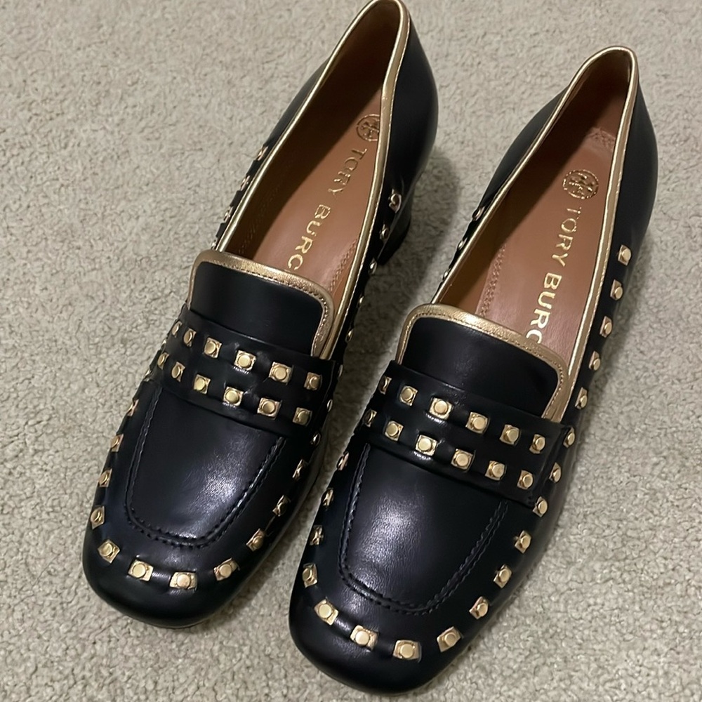Tory Burch leather studded loafers with heel
